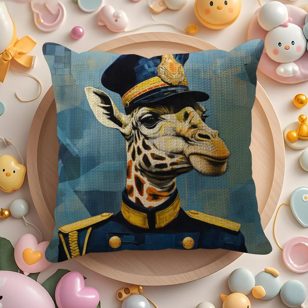 Retro Dressed Up Giraffe Pillow Case Pattern Printed Pillowcase For Living Room Sofa Cushion Cover Bedroom Decor