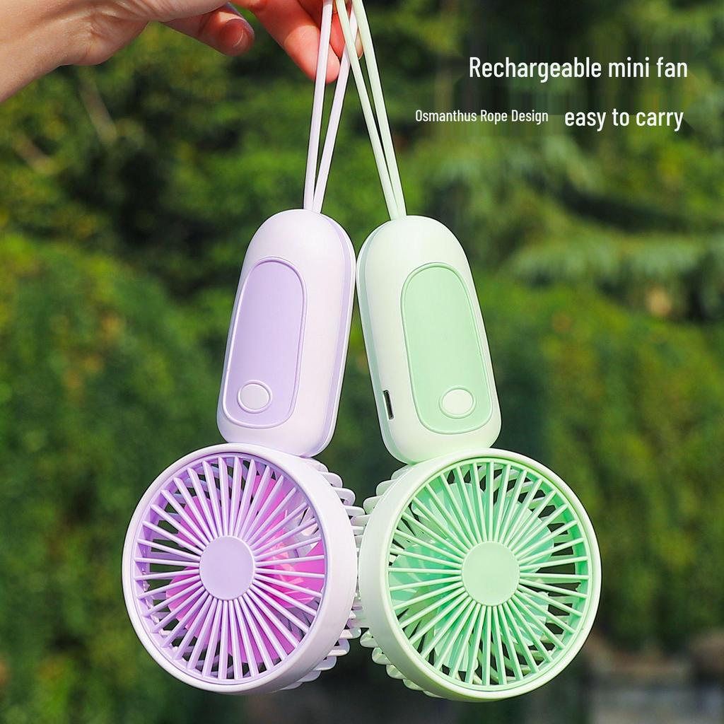 2026 USB Rechargeable Compact Handheld Lanyard Fan - Fresh Style & Portable Gift
