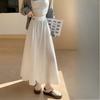 Women's Summer French Style White Half Skirt High-Waisted Elegant Drapey Pleated Skirt Mid-Length A-Line Long Skirt