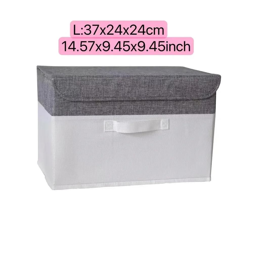 Linen Fabric Storage Basket with Lids Collapsible Sundries Storage Box Toys Books Organizer for Living Room Bedroom Dormitory