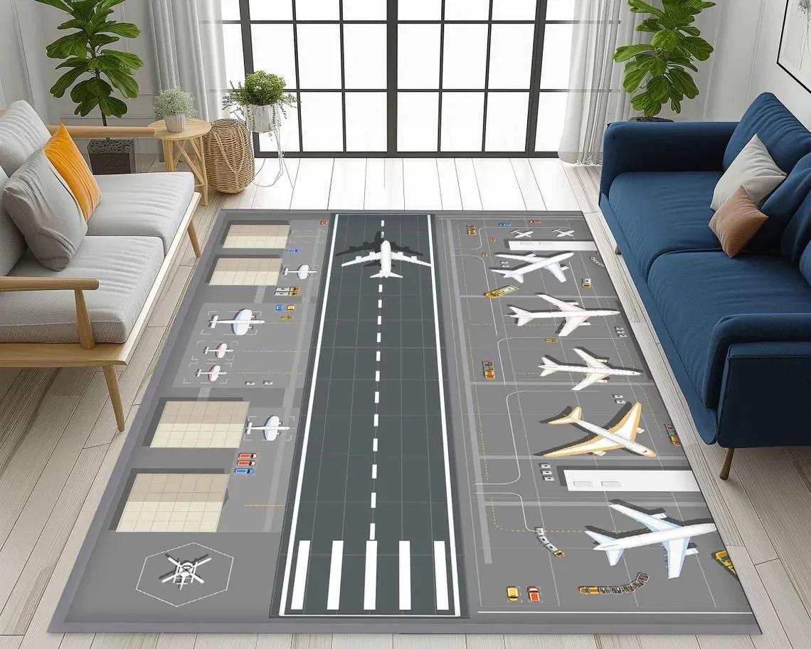 

Kids Play Area Rugs Airport Overlooking Map Theme Carpet Living Room Decor Mans Cave Sofa Rug Bedroom Bedside Rug Christmas Gift 40cm x 60cm