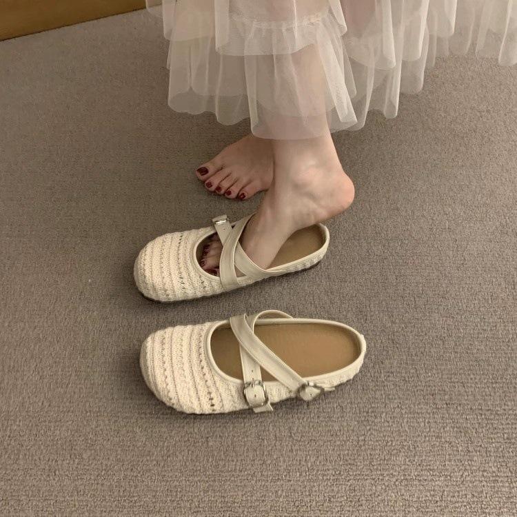 Cross-woven hollow breathable bag head half-drag women's outer wear 2025 spring and summer new thick soft bottom cool slippers