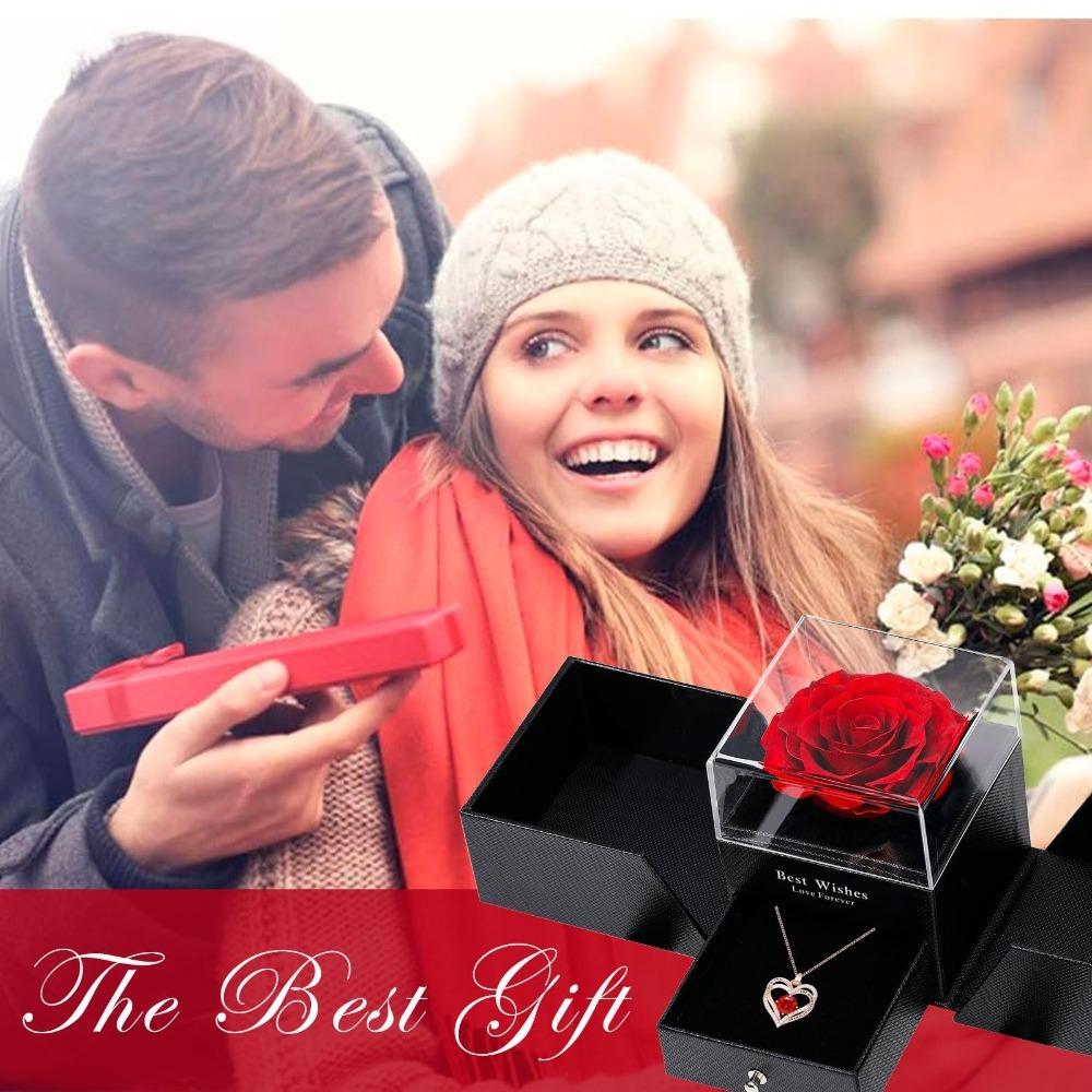 Boîte Cadeau Rose Double Cœur Collier Amour - incrusté Collier pour Femmes Anniversaire