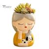 Decorative Resin Desktop Accessory Cute Head Planter, Succulent Little Girl Flower Pot, Human Plant Pot for Office Face Cactus Plants Container,