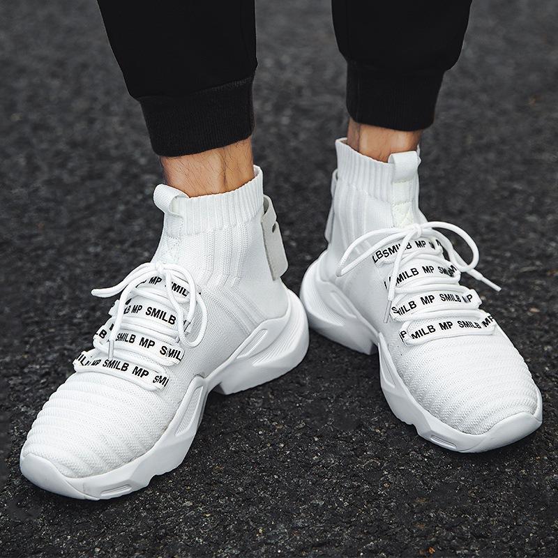 High-top sneakers Lightweight thick-soled large-size men's black breathable running shoes Summer flat-heeled sneakers