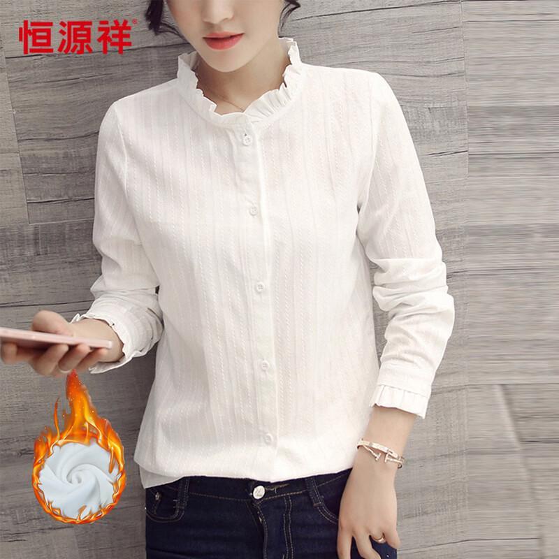 Hengyuanxiang Women s Velvet Lined Cotton Stand Collar Shirt L