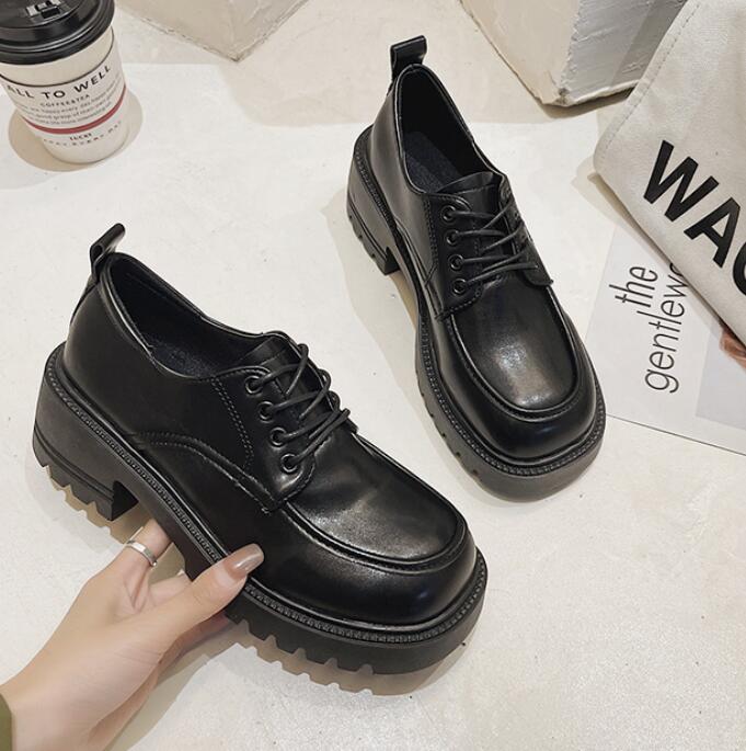 Fashion Lolita Girls Lace-Up Oxford Shoes Female Height Increase Platform Flats Women Matte Leather Loafers Preppy JK Boat Sneakers