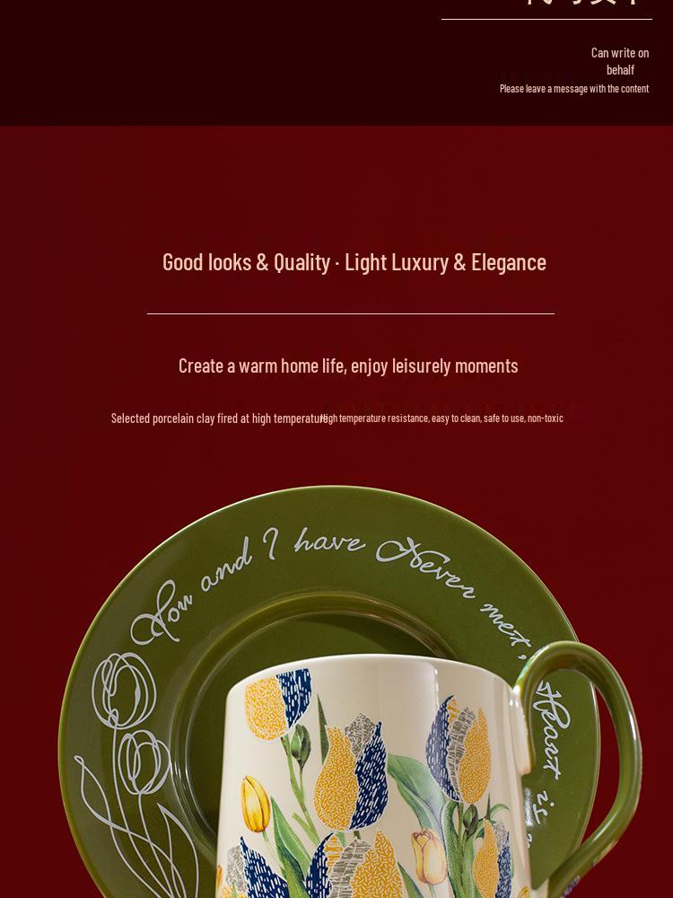 French-Inspired Tulip Tea & Coffee Ceramic Cup and Saucer Gift Set
