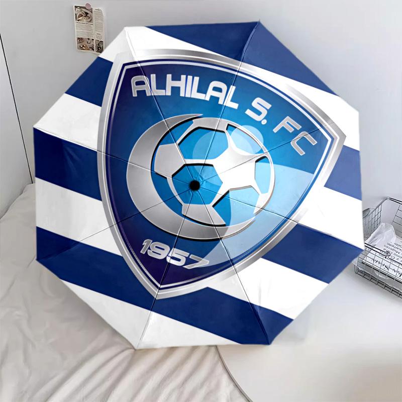 1 PC Automatic Folding Umbrella - Al Hilal Sfc Pattern Portable Foldable Design With 8 Ribs Christmas Birthday Gifts