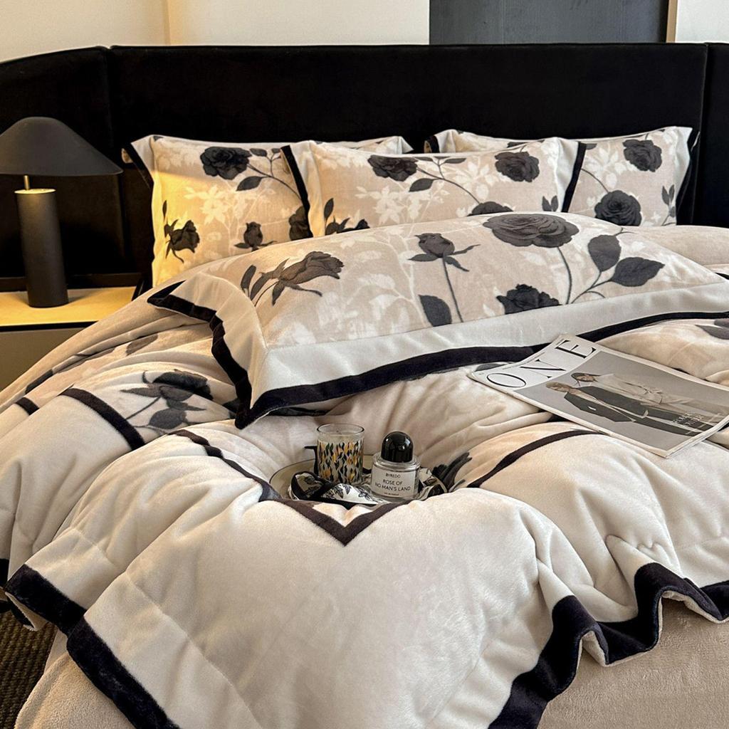 G5Z Französisches Retro Luxus Warmes Koralle Bettwäscheset - 4 Teile (Doppelseitige Bettwäsche & Bettbezug)