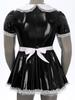 Mens Patent Leather Maid Apron Dress Doll Collar Puff Sleeve Ruffle Lace Crossdresser Costume