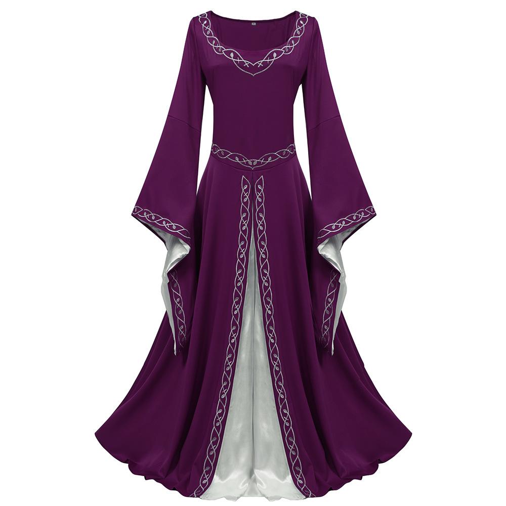 Women Halloween Long Dress Cosplay Party Costume Vintage Evening Maxi Dresses For Festival