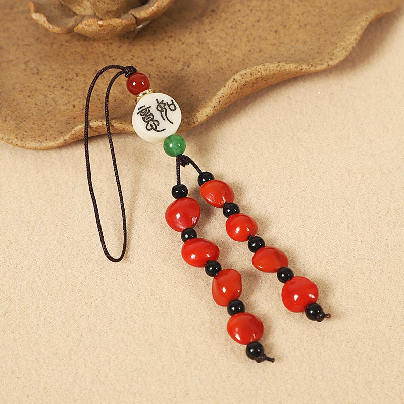 Red Beans & Acacia Bean Bodhi Phone and USB Drive Pendants, Zodiac-Themed Gifts