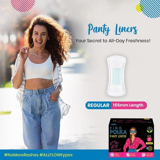 PINQ POLKA Super-Soft Ultra Slim Pantyliners for Intimate Hygiene of Women, Regular(155mm) and Large(180mm) - Pack of 2-50 Pieces