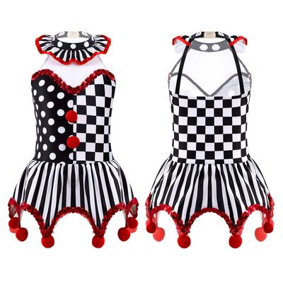 Barn Flickor Cirkus Clown Cosplay Dräkt Polka Dots Ränder Print Paljetter Pompoms Utsmyckade Oregelbundna fållklänning