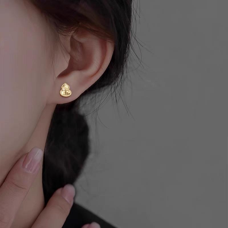 S999 Sterling Silver Crushed Ice Gourd Earrings - Sparkly Chinese Style for Women, Luxe Light, Elegant Niche Design