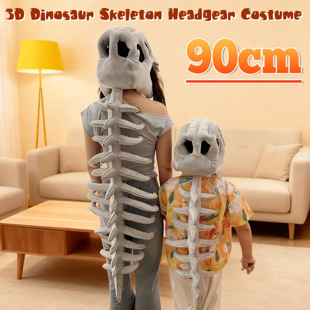 90CM 3D Realistic Dinosaur Skeleton Costume Set Funny Dinosaur Headgear Cosply Dress up Clothing Plush Toys Creative Gifts