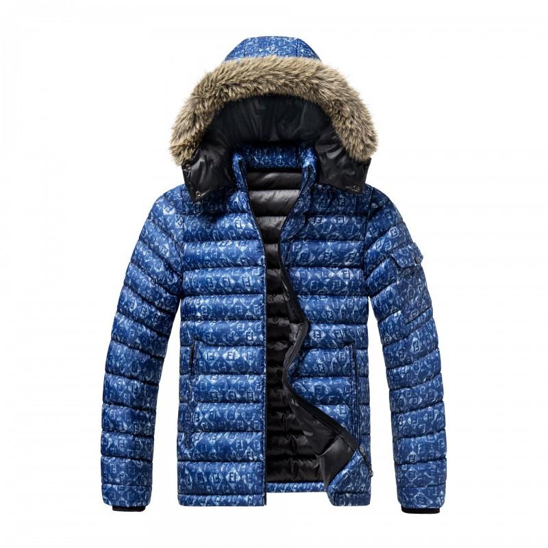 Mens Winter Detachable Hooded Printed Padded Coat Thick Warm Cotton Jacket Young Adults