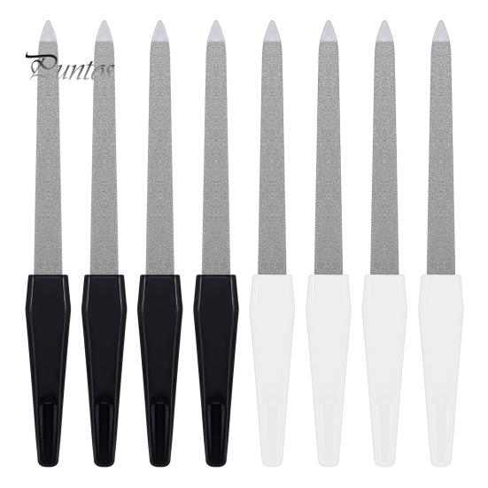 

8 шт. Двосторонні металеві пилки для нігтів з ергономічною нековзною ручкою Професійні для чоловіків і жінок з нержавіючої сталі Гель Акрил Пилка для нігтів Емері Борд L чорний білий колір