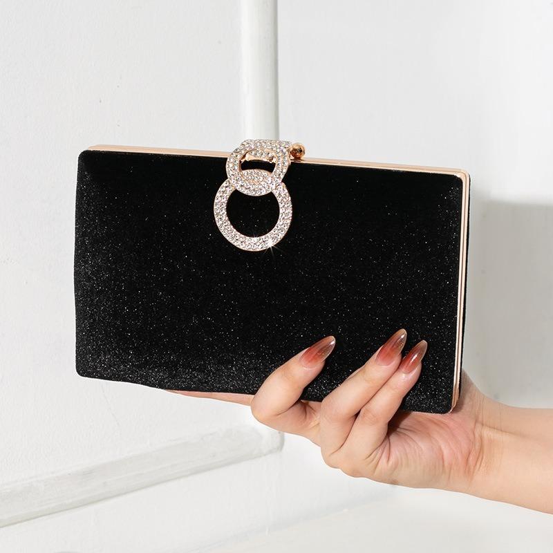 New Fashion Temperament Women's Dinner Bag High-end Velvet Clutch Bag Solid Color Chain Diamond Evening Bag