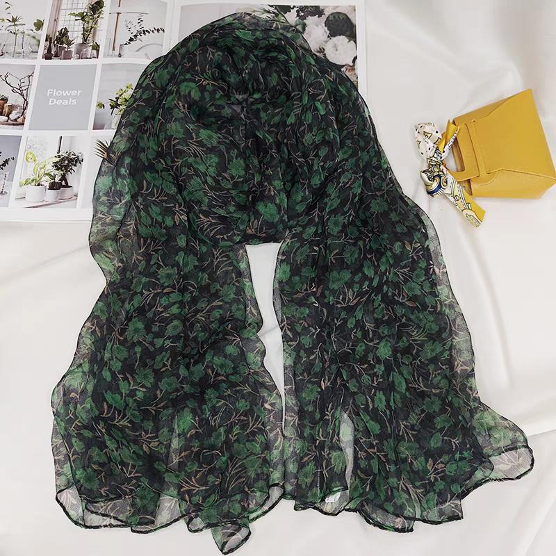 [BYSIFA] Black Scarves Ladie Japan Style Floral Long Silk Scarf Female Spring Fall Fashion All-Match Neck Scarves Hijabs