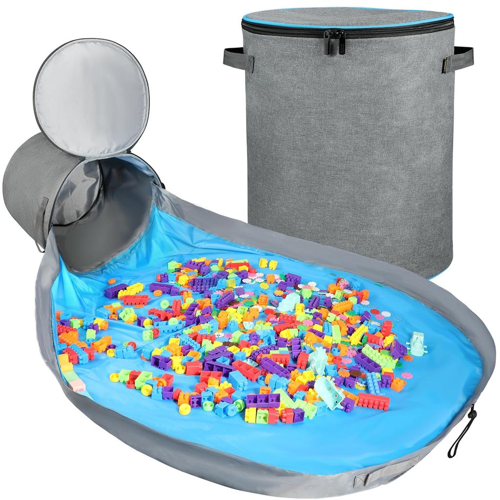 LANDICI Toy Storage Box + Play Mat Children's Toy Storage, Foldable, Toy Storage Bag, Diameter 140cm, Lego Mat, Baby Toy Storage Bag, Block Storage,