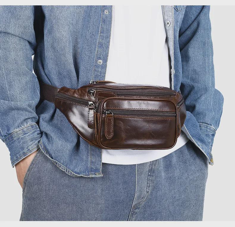 Męska czarna skórzana torba crossbody/nerka ze skóry owczej na outdoor i rekreację 8879