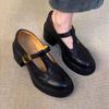 Sheepskin version~ platform thick heel retro small leather shoes women's genuine leather loafers round head single shoes Mary Jane shoes