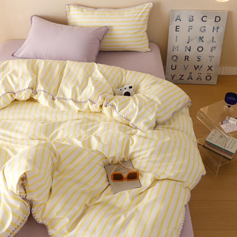 Yellow Stripe Bedding Sets Quilt Cover Bed Flat sheet Pillowcase Full Queen Bed Linen Adult Kids Duvet Covers No Filling