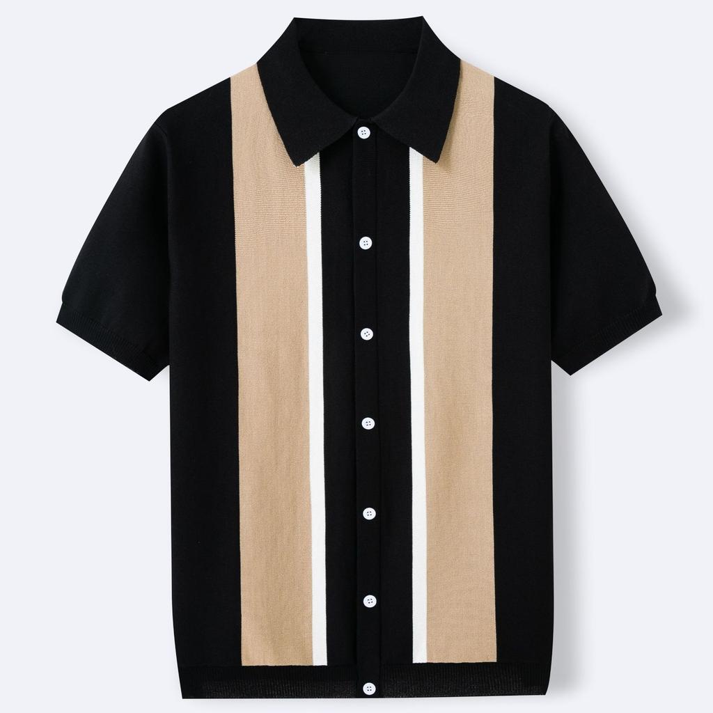 Casual Striped Short Sleeve Shirts for Men Breathable Button Down Collared Shirt Tops Beach Vacation Lightweight Golf Shirts Men's Summer Shirts