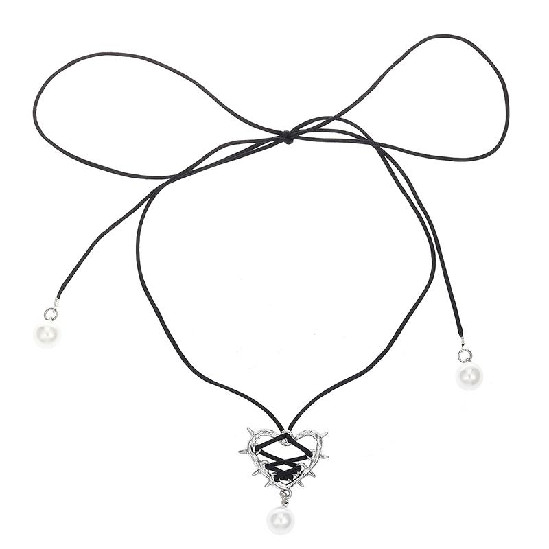 

Преувеличение винтажное элегантное модное металлическое ожерелье в форме сердца с подвеской из лент и жемчугом на ключицу для женщин ювелирные изделия чёрный