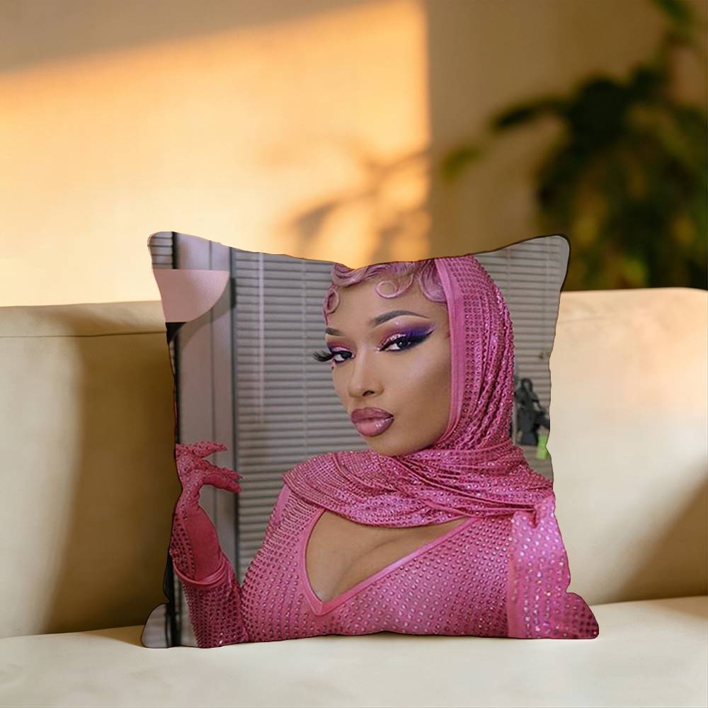 Hot Rapper MMegan Thee Stallion Pillow Case Square DoubleSided Sofa Cushion Cover Bedroom Bedside Pillow