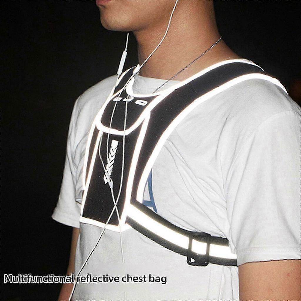 Running Vest, Reflective Running Phone Holder Bag with Adjustable Waist Belt, Lightweight Breathable for Night Jogging