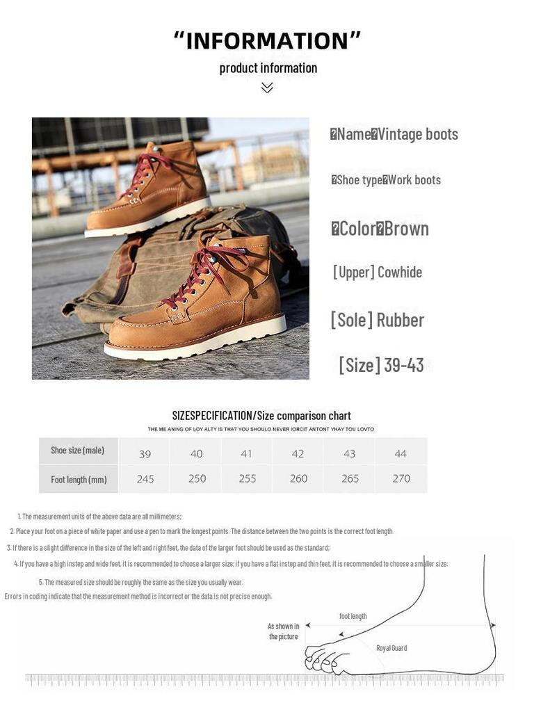 Ghete de lucru retro pentru bărbați, galbene, din piele de vacă, cu tăietură medie