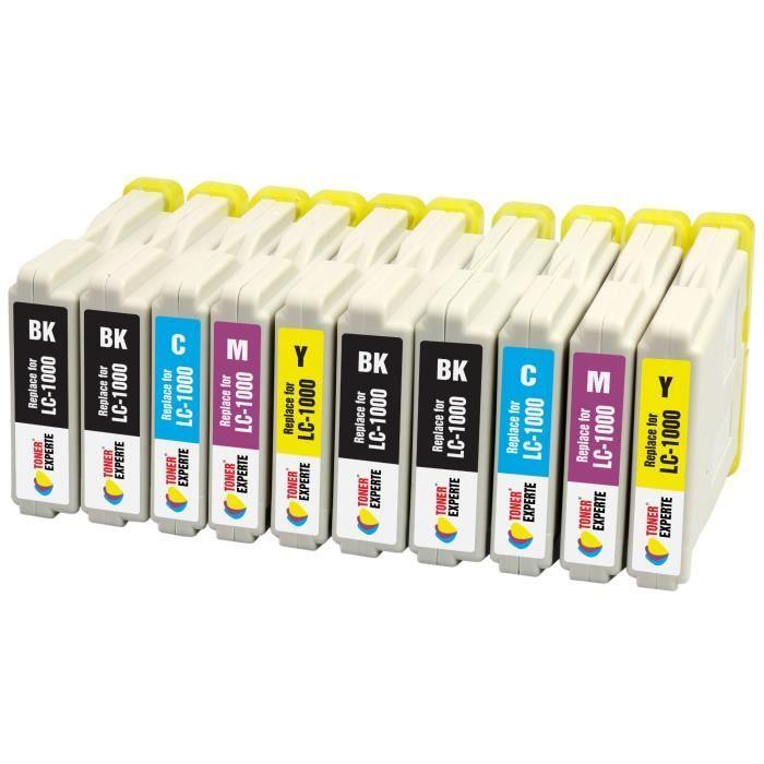 Cartouches d'encre compatibles - TONER EXPERTE - LC1000 LC970 - Pack de 10 - Noir/Couleurs - Garantie à vie
