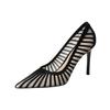 97035-18 Mesh High Heels Muse Fan New Pointed Temperament Striped Single Shoes Fashion Thin Heel Celebrity Women's Shoes