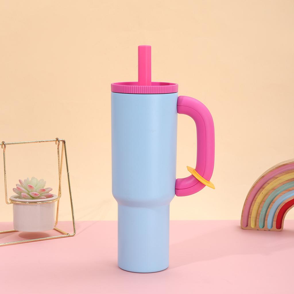 40oz 304 Stainless Steel Straw Insulated Ice Cup Large Capacity Thermal Mug Tumbler with Handle Stylish Insulated Coffee Cup