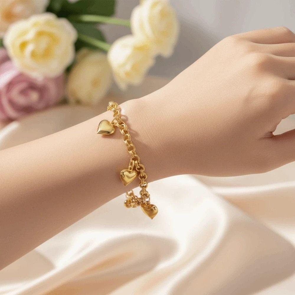 Elegant Heart Bracelet Unique Charm Chunky Bracelet Anniversary Gift Gold Bracelet Daily Wear