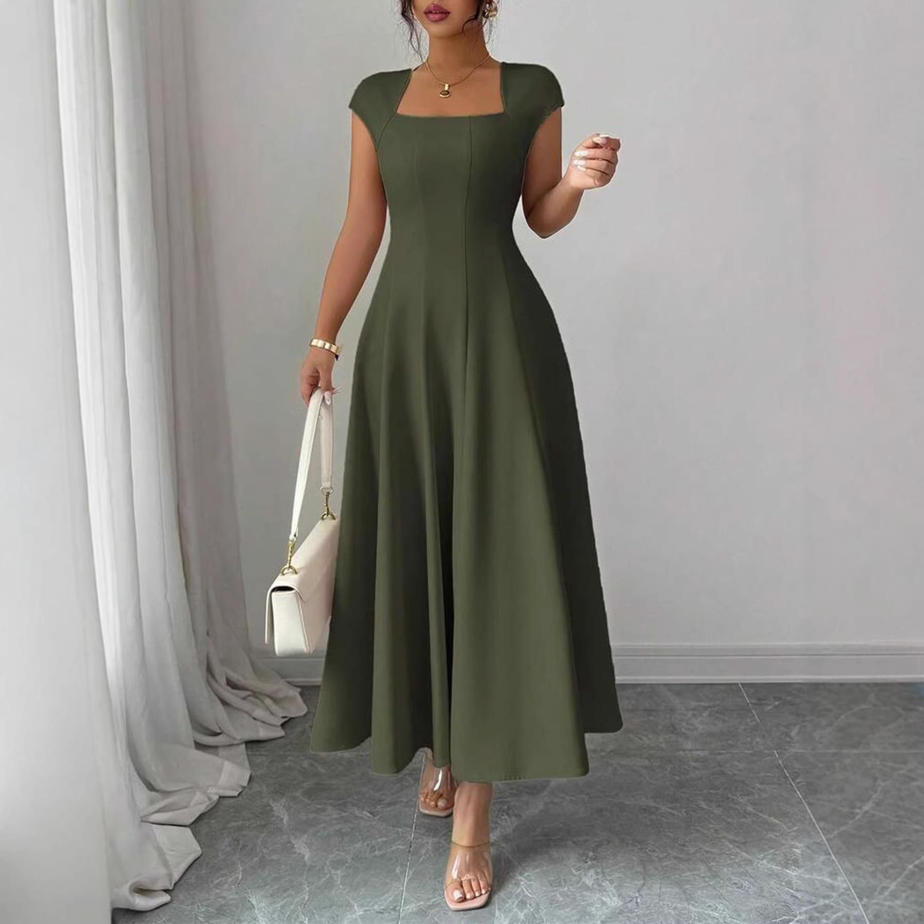 

Women s Short Sleeve Square Neck Long Elegant Dress XXL