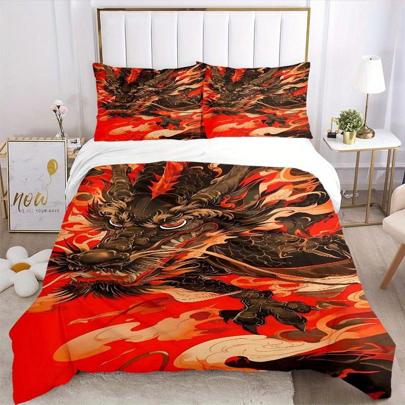 3Pcs Dragon Design Printed Bedding Set, Breathable And Soft,(Includes 1 Duvet Cover And 2 Pillowcases, Quilt Not Included) yy250815202