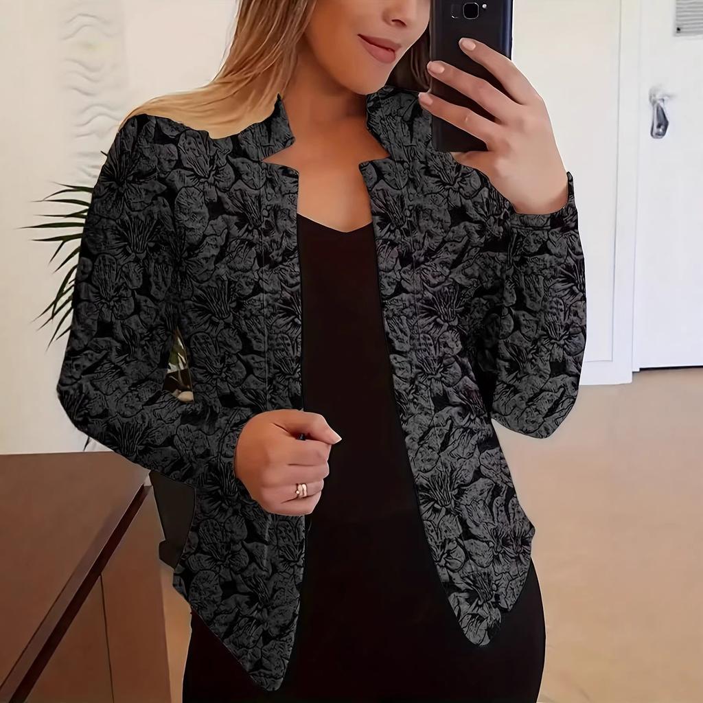 Women's Vintage Floral Print Open Front Long Sleeve Blazer Jacket Casual Office Coat