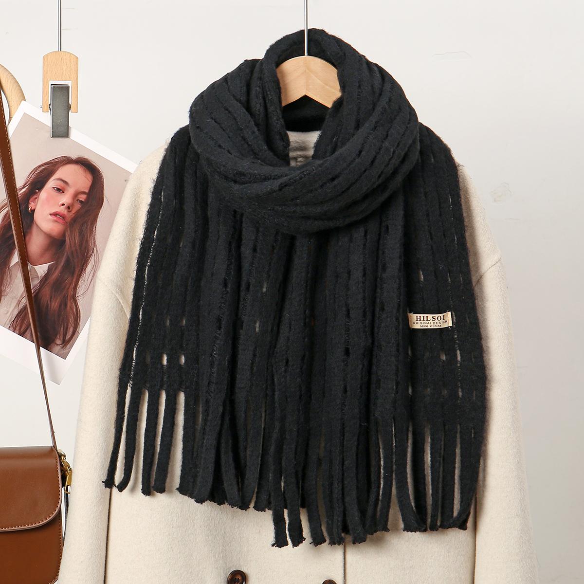 

Solid Color Knitted Cotton Scarf Tassels Shawls Woman Winter Warm Cape Windproof Wraps Soft Long Stoles Famale Scarves