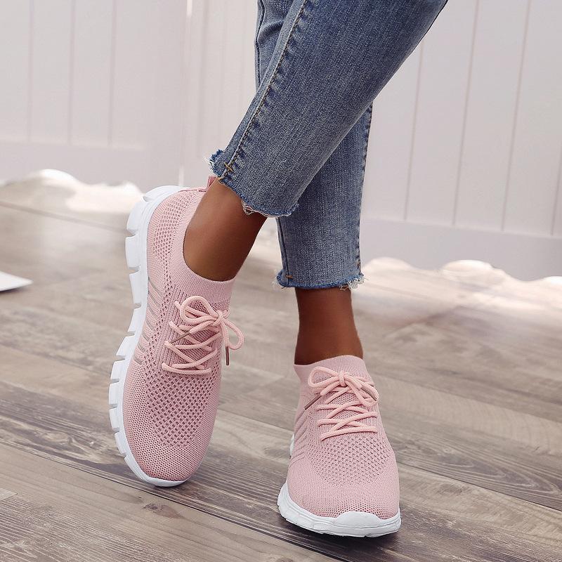 Spring and Autumn new breathable lace-up lazy shoes women's flying woven sneakers