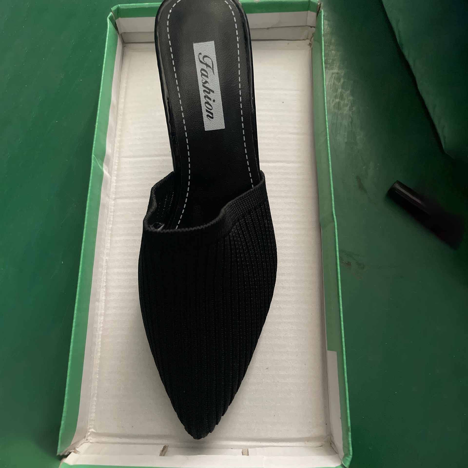 

Slip on Mules Women Summer Outdoor Wear Korean Fashion Versatile Black Mesh Breathable Pointed Toe Stiletto Heel Sandals 40