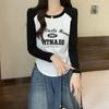 Plus Size Autumn Long Sleeve T-shirt with Retro Letter Print - Slimming and Versatile Base Layer Top