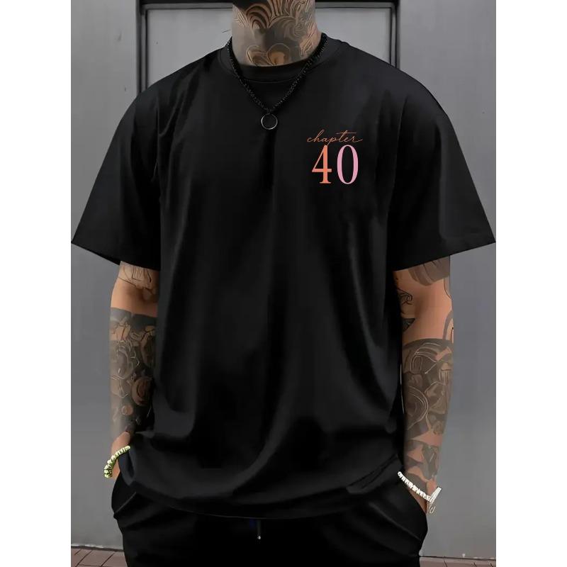 European Size Men's Drop-Shoulder T-Shirt, Chapter 40, Double-Sided Print Men's Loose Fit T-Shirt,New Trendy Style Men's Apparel,Men's Essential Front