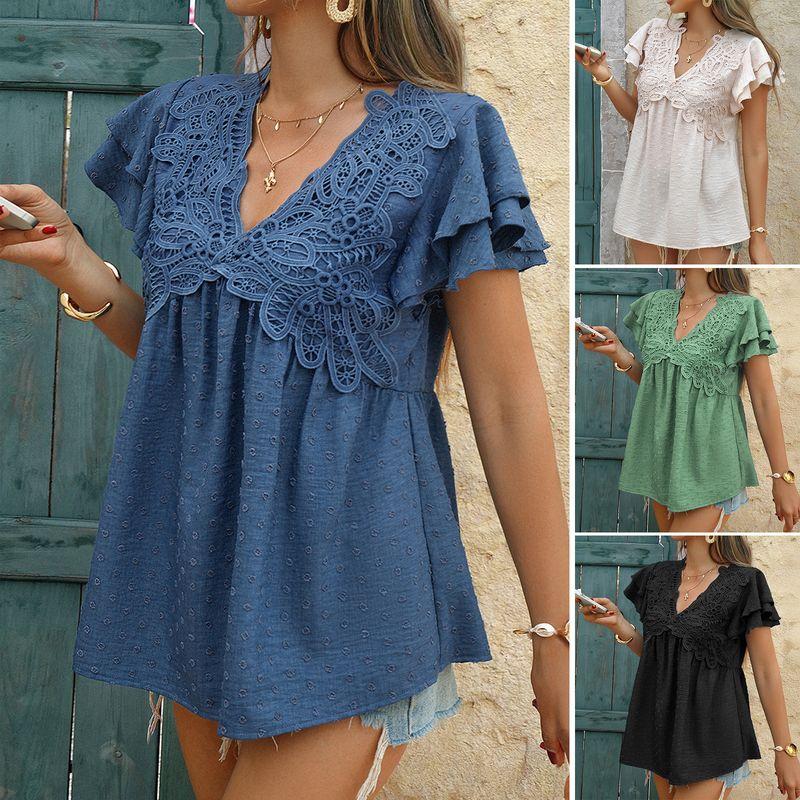 Spring 2025 Summer European and American Cross-Border Leisure Loose Holiday Style Jacquard Polka Dot V-neck Short sleeve Shirts Cardigan
