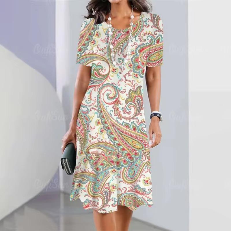 Fashion Women's Short Sleeve 3D Mini Dresses Plus Size Printing Loose Dress