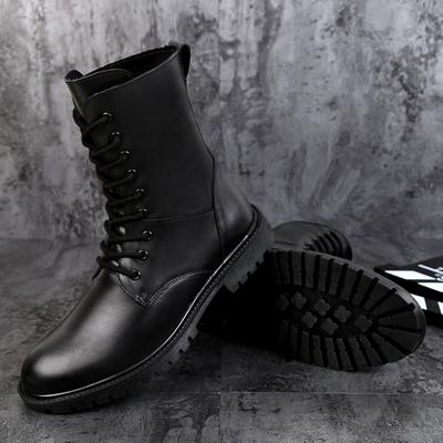 New Winter Plus Velvet Boots Mens Casual Lace Up Boots Genuine Leather Men Long Waterproof Snowboots Equestrian Motocycle Boots