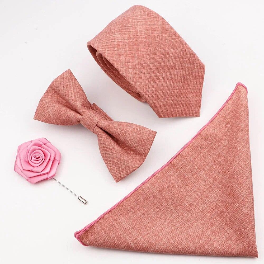 Sada 4ks kravat, Pánské, Šalvějová zelená, Motýlek na kravatu z bavlny, Brož na manžetové knoflíčky, K obleku pro ženicha, Svatba,